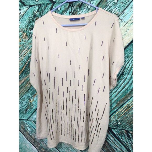 APT.9 Cap Sleeve Top Sequin Accents Beige Size XXL - Picture 1 of 13